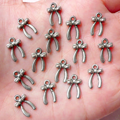 CLEARANCE Mini Ribbon Charms (15pcs) (8mm x 12mm / Tibetan Silver) Kawaii Charms Pendant Bracelet Earrings Bookmark Zipper Pulls Keychains CHM779