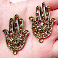 CLEARANCE Hamsa Hand Charms (2pcs) (28mm x 42mm / Antique Gold) Khamsa Palm Charms Pendant Bracelet Earrings Bookmark Keychains Zipper Pulls CHM770