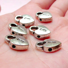 Heart Key Lock Charms / Beads (6pcs) (10mm x 14mm / Tibetan Silver / 2 Sided) Pendant Bracelet Earrings Zipper Pulls Keychains CHM781