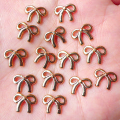 Tiny Ribbon Charms (15pcs) (10mm x 8mm / Rose Gold) Kawaii Nail Art Decoration Mini Ribbon Scrapbooking Bracelet Earrings CHM797