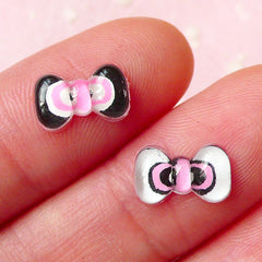 Tiny Bow Bowtie Cabochon Set (2pcs / 10mm x 6mm) Fake Miniature Cupcake Topper Earring Making Nail Art Decoration NAC135