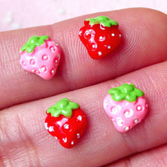 Miniature Strawberry (4pcs) Kawaii Dollhouse Mini Fruit Miniature Sweets Earrings Making Fake Cupcake Topper Nail Art Decoration NAC143