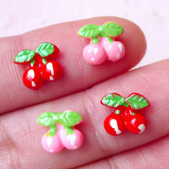 Miniature Cherry (4pcs) Kawaii Dollhouse Fruit Mini Fruit Miniature Sweets Earrings Making Fake Cupcake Topper Nail Art Decoration NAC144