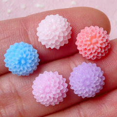 Tiny Pom Pom Flower / Chrysanthemum / Dahlia Cabochon (5pcs) (9mm) Fake Miniature Cupcake Topper Earrings Making Nail Art Decoration NAC148