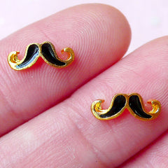 Tiny Mustache Cabochon (2pcs) (10mm x 4mm / Black & Gold) Fake Miniature Cupcake Topper Kawaii Nail Art Nail Decoration Scrapbooking NAC159