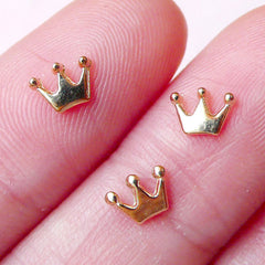 Super Tiny Crown Cabochon (3pcs) (6mm / Gold) Kawaii Princess Fake Miniature Cupcake Topper Earring Making Nail Art Nail Decoration NAC169