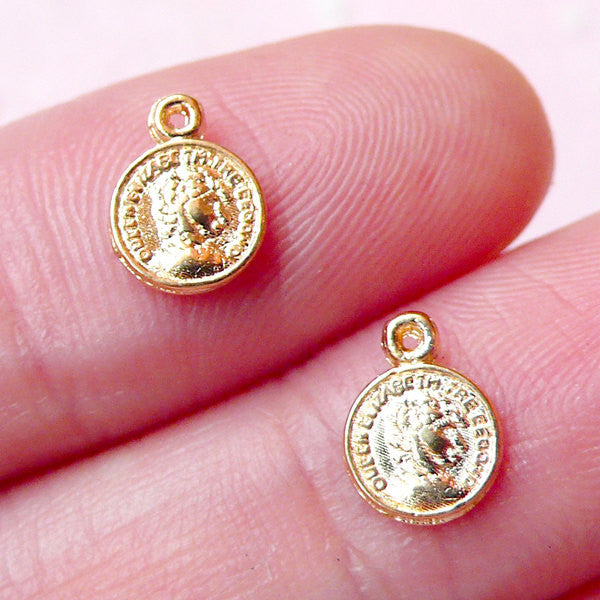 Tiny Coin Cabochon / Charms (2pcs) (6mm x 8mm / Gold) Nail Art Nail De, MiniatureSweet, Kawaii Resin Crafts, Decoden Cabochons Supplies