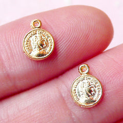 Tiny Coin Cabochon / Charms (2pcs) (6mm x 8mm / Gold) Nail Art Nail Decoration Jewelry Making Mini Charms NAC171