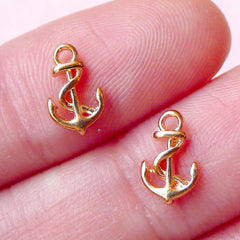 Tiny Anchor Cabochon / Charms (2pcs) (6mm x 9mm / Gold) Nautical Fake Miniature Cupcake Topper Jewelry Making Nail Art Decoration NAC173