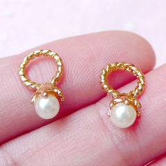 Tiny Ring w/ Pearl Cabochon / Charms (2pcs) (Gold) Fake Miniature Cupcake Topper Jewelry Making Nail Art Nail Decoration NAC177