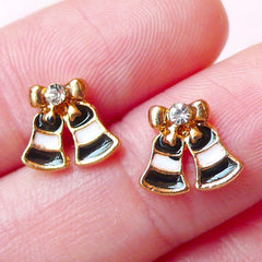 CLEARANCE Mini Christmas Bell Cabochon w/ Clear Rhinestones (2pcs / 10mm) Fake Miniature Cupcake Topper Earrings Making Nail Art Decoration NAC192