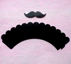 CLEARANCE Cupcake Wrappers and Toppers - Black Mustache - Cake Deco / Cupcake Decoration / Packaging (6 Sets) CUP25