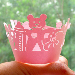 CLEARANCE Cupcake Wrappers - Baby Pink Children's Toy - Laser Cut Pink Cupcake Wrapper - Cake Deco / Cupcake Decoration / Packaging (6pcs) CUP23