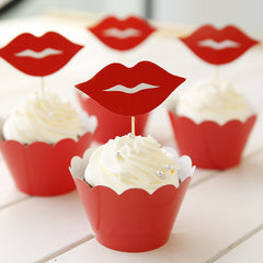 CLEARANCE Cupcake Wrappers and Toppers - Red Lip - Cake Deco / Cupcake Decoration / Packaging (6 Sets) CUP24