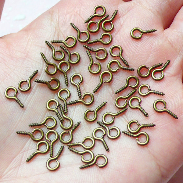 CLEARANCE Screw Eye Bails / Screw Eye Pins / Eyehooks / Screw Hook Bai, MiniatureSweet, Kawaii Resin Crafts, Decoden Cabochons Supplies