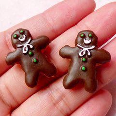 Chocolate Gingerbread Man Cabochons (2pcs / 20mm x 24mm / Flat Back) Kawaii Dollhouse Biscuit Miniature Sweets Christmas Cookie FCAB248