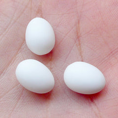 Dollhouse White Egg Cabochon (3pcs / 8mm x 11mm / 3D) Kawaii Dollhouse Food Craft Miniature Easter Egg Making Whimsical Jewellery FCAB257