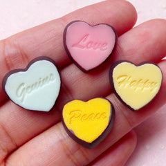 Miniature Chocolate Heart Cabochon Mix (4pcs / 17mm x 16mm / Flat Back) Kawaii Decoden Phone Case Deco Whimsical Sweets Scrapbooking FCAB260