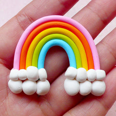 CLEARANCE Rainbow Cabochon w/ Cloud (1pc / 43mm x 36mm / Flat Back) Kawaii Fimo Cabochon Polymer Clay Cell Phone Decoden Colorful Scrapbooking CAB350