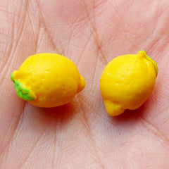 Dollhouse Lemon Cabochons (2pcs / 10mm x 15mm / 3D) Miniature Fruit Cabochon Whimsical Kitsch Jewellery Scrapbooking Cellphone Deco FCAB264