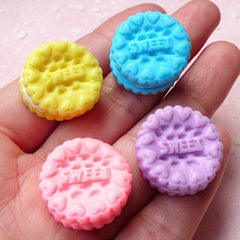 Miniature Sweet Cookie Biscuit Cabochon (4pcs / 20mm / Pastel Color / 3D) Kawaii Fimo Food Jewelry Polymer Clay Decoden Fairy Kei FCAB272
