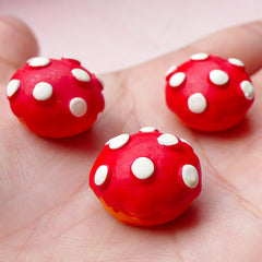 Red Mushroom Bun Cabochons (3pcs / 18mm x 13mm / 3D) Kawaii Dollhouse Food Cute Miniature Sweets Decoden Kitsch Jewelry Scrapbooking FCAB273