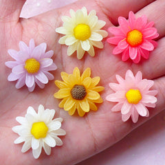 Chrysanthemum Chrysanths Mums Flower Cabochons (6pcs / 23mm / Flat Back) Phone Case Deco Kawaii Decoden Scrapbooking Floral Jewellery CAB357