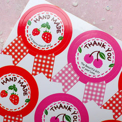CLEARANCE Strawberry Hand Made Sticker / Thank You Sticker in Badge Shape (16pcs) Kawaii Girl Party Favor Seal Cute Gift Wrap Product Packaging S217