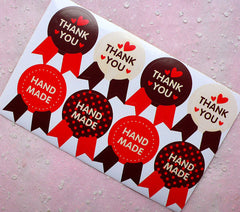 Cute Hand Made Sticker / Thank You Sticker in Badge Shape (16pcs) Kawaii Gift Decoration Party Favor Seal Handmade Product Packaging S218