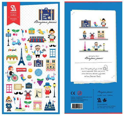 Puffy Sticker / Epoxy Sticker by Sonia Stickers (1 Sheet / Bonjour Paris) France Travel French Style Cute Scrapbooking Diary Decoration S236