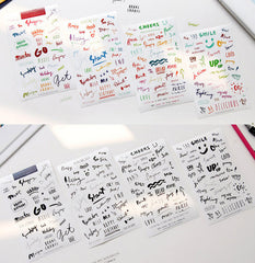 Calligraphy Sticker / Clear Sticker by Petit Deco from Korea (8 Sheets) Scrapbook Diary Decoration Collage Packaging Expression Message S237