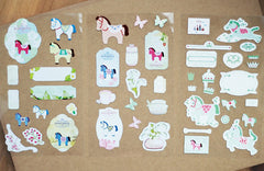 Kawaii Stickers (3 Sheets / Pony Horse) Animal Scrapbooking Cute Journal Deco Collage Gift Wrap Floral Nature Home Decor Seal Sticker S239