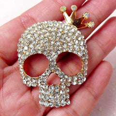 Bling Bling Skull Cabochon with Crown & Rhinestone / Large Alloy Metal Skull Cab (37mm x 48mm) Kawaii Phone Case Decoden Sweet Gothic CAB358