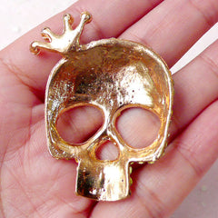 Bling Bling Skull Cabochon with Crown & Rhinestone / Large Alloy Metal Skull Cab (37mm x 48mm) Kawaii Phone Case Decoden Sweet Gothic CAB358