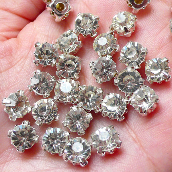 Sew On Rhinestones / 7mm Sewing On Glass Rhinestones (Clear with Silver  Setting / 20pcs) Bling Bling Bridal Jewelry Wedding Supplies RHE082