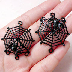 Spiderweb Charms (2pcs / 32mm x 37mm / Black Enamel) Halloween Party Favor Decoration Spooky Earrings Goth Pendant Creepy Bracelet CHM814