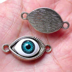 Evil Eye Charm / Bracelet Connector (2pcs / 30mm x 15mm / Tibetan Silver) Turkish Nazar Greek To Mati Stink Eye Hamsa Ancient Culture CHM815
