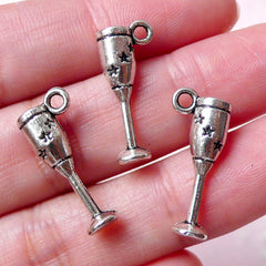 3D Wine Glass Charm Goblet Charm (3pcs / 9mm x 20mm / Tibetan Silver / 2 Sided) Bracelet Pendant Earring Zipper Pull Bookmark Key Fob CHM820