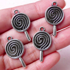 Lollipop Charm (4pcs / 15mm x 27mm / Tibetan Silver / 2 Sided) Dollhouse Candy Miniature Sweets Charm Kawaii Bracelet Cute Pendant CHM824