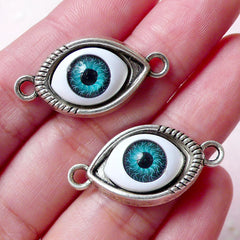 Evil Eye Charm / Bracelet Connector (2pcs / 30mm x 15mm / Tibetan Silver) Turkish Nazar Greek To Mati Stink Eye Hamsa Ancient Culture CHM815
