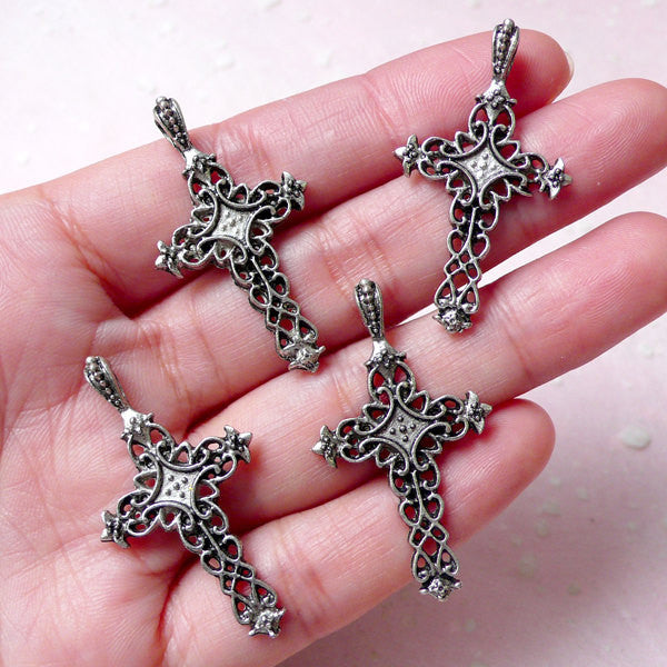 Filigree Cross Charm Religious Charms 4pcs 21mm x 38mm