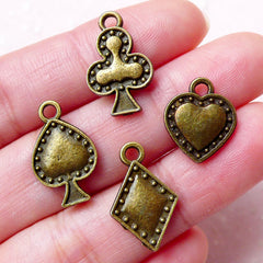 Card Suit Charm / Poker Charms (4 pcs / 12mm / Antique Bronze / 2 Sided) Alice in Wonderland Casino Las Vegas Jewelry Wine Charms CHM835