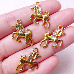 CLEARANCE Unicorn Charm (4pcs / 19mm x 16mm / Gold / 2 Sided) Legendary Animal Bracelet Charm Carousel Horse Earrings Mythology Cute Jewellery CHM845