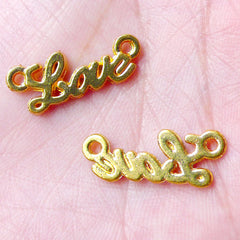 Tiny Love Charm Connector (6pcs / 20mm x 8mm / Gold) Cute Valentines Day Jewellery Necklace Bracelet Supplies Word Message Charm CHM847