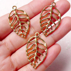 Leaf Charm Connector (3pcs / 18mm x 31mm / Gold) Floral Jewellery Bracelet Earring Pendant Necklace Purse Zipper Pull Wine Charm DIY CHM857