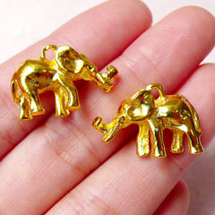 3D Elephant Charms (2pcs / 22mm x 15mm / Gold / 2 Sided) Kawaii Bracelet Exotic Animal Jewellery Earring Pendant Zoo Africa Safari CHM859