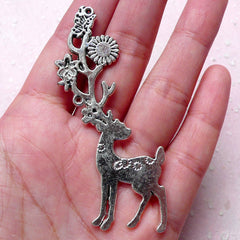 Large Reindeer / Big Deer Charm (1 piece / 37mm x 69mm / Tibetan Silver / 2 Sided) Whimsical Animal Charm Christmas Party Decoration CHM879