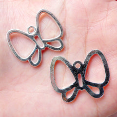 Butterfly Outline Charms (3 pcs / 28mm x 23mm / Silver) Bracelet Connector Insect Pendant Wine Charm Favor Charm Cute Bookmark Charm CHM883