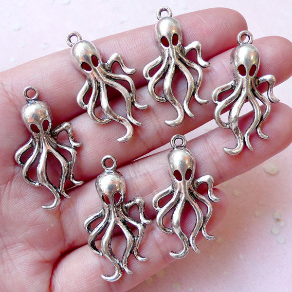 Silver Octopus Beads, Sea Life Beads, Ocean Animal Jewellery, Marin, MiniatureSweet, Kawaii Resin Crafts, Decoden Cabochons Supplies