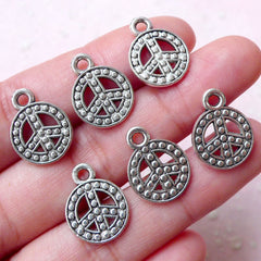 Peace Charms / Peace Sign Charm (6pcs / 13mm x 17mm / Tibetan Silver / 2 Sided) Hippie Bracelet Earrings Zipper Pull Wine Charm CHM903